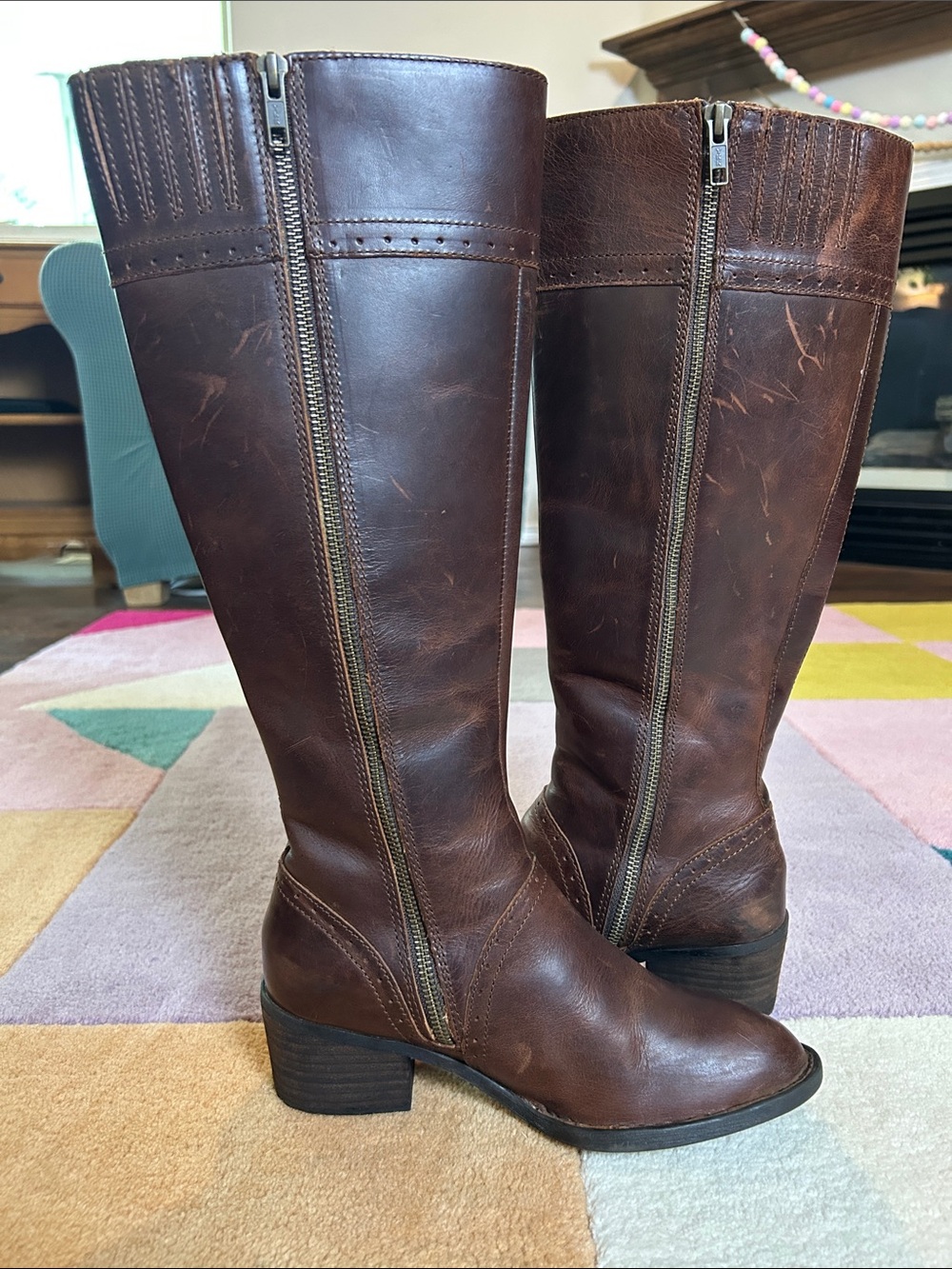 Born Poly Classic Brown Leather Knee-High Women's Riding Boots Double Zip Size 6 - Picture 9 of 17